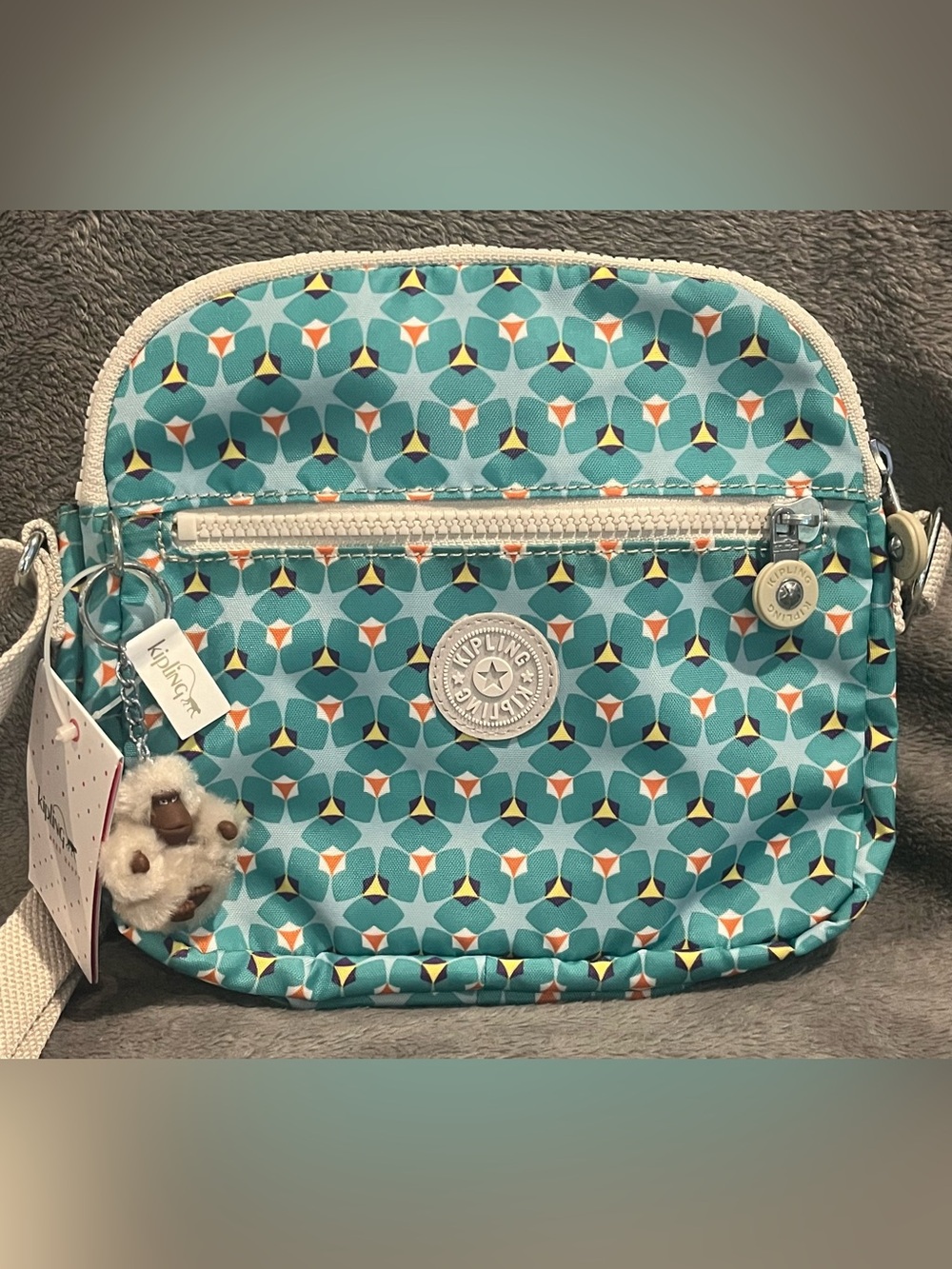 Kipling Teal Print Crossbody with Khaki Wallet NWT - Picture 2 of 9